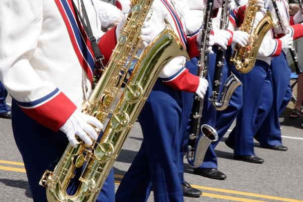 high school marching band in uniforms close-up photo
